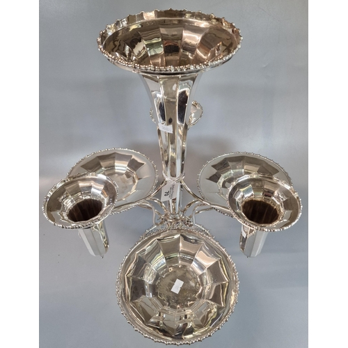 70 - Silver plated seven piece table epergne, with posy vase holders and dishes. 48cm high approx. Impres... 