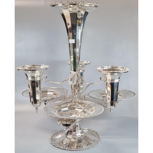 70 - Silver plated seven piece table epergne, with posy vase holders and dishes. 48cm high approx. Impres... 