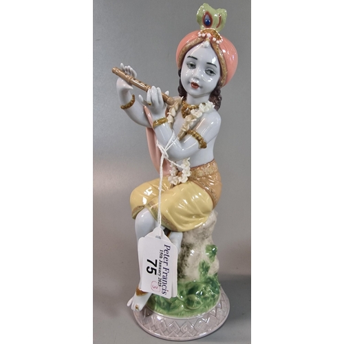 75 - Lladro Spanish porcelain figurine of Krishna with Flute. 21.5cm high approx. together with a Lladro ... 