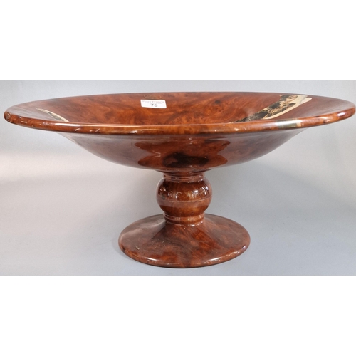 76 - Unusual ceramic Italian pedestal bowl, with simulated walnut and marble designs. 41cm diameter appro... 