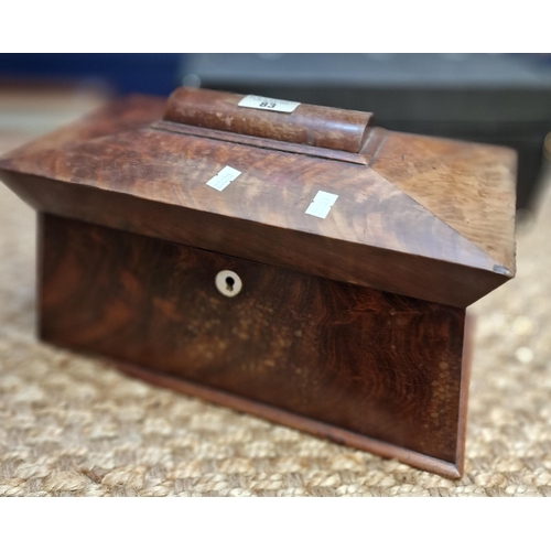 83 - 19th century mahogany sarcophagus shaped tea caddy, in distressed condition.  (B.P. 21% + VAT)