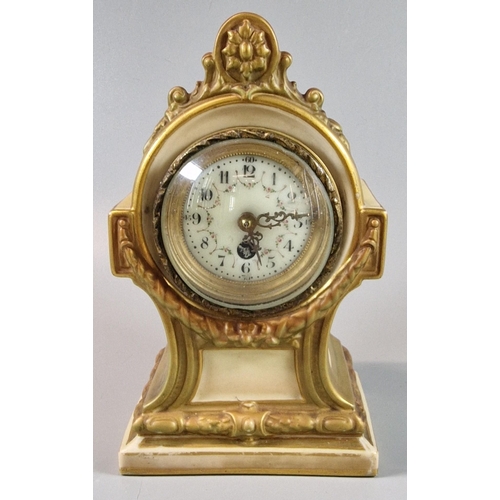 9 - Royal Worcester blush ivory cased single train mantel clock, with enamel face and classical swag dec... 