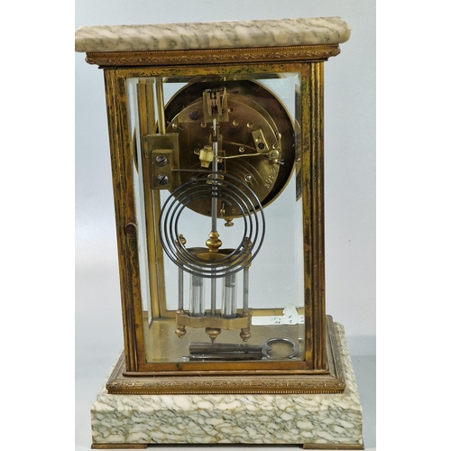 94 - French marble and gilt brass four glass mantle clock, having Arabic enamel face and two train moveme... 