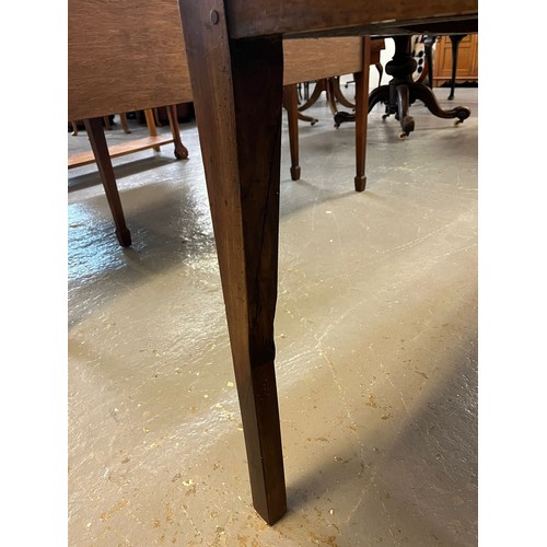 443 - 19th century elm farmhouse table, the moulded and shaped top above three drawers with turned handles... 