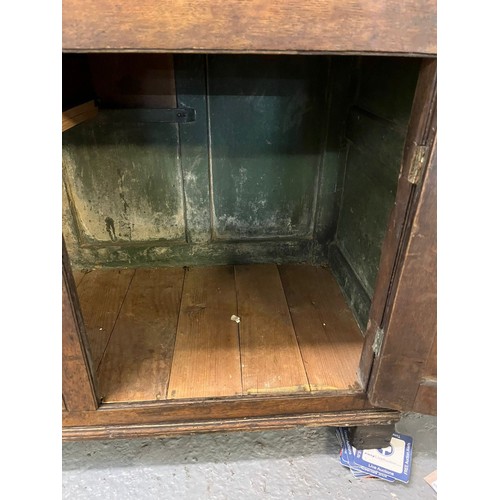 476 - Early 19th century North Wales oak dresser, the moulded cornice and boarded rack with fitted shelves... 