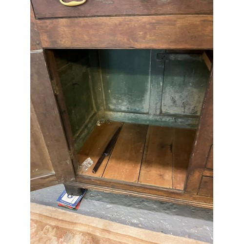 476 - Early 19th century North Wales oak dresser, the moulded cornice and boarded rack with fitted shelves... 