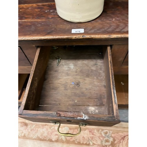 476 - Early 19th century North Wales oak dresser, the moulded cornice and boarded rack with fitted shelves... 