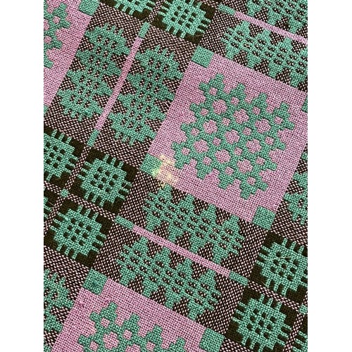 149 - Vintage purple and green ground Welsh geometric carthen. 230x190cm approx. Together with a multi-col... 