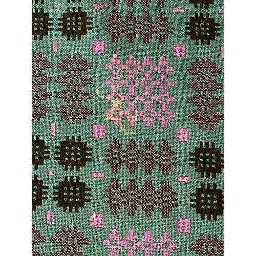 149 - Vintage purple and green ground Welsh geometric carthen. 230x190cm approx. Together with a multi-col... 