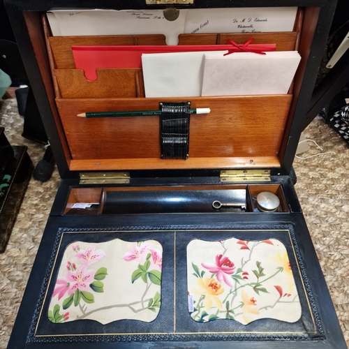 109 - Late Victorian burr walnut writing slope, the turned and moulded top with presentation plaque dated ... 