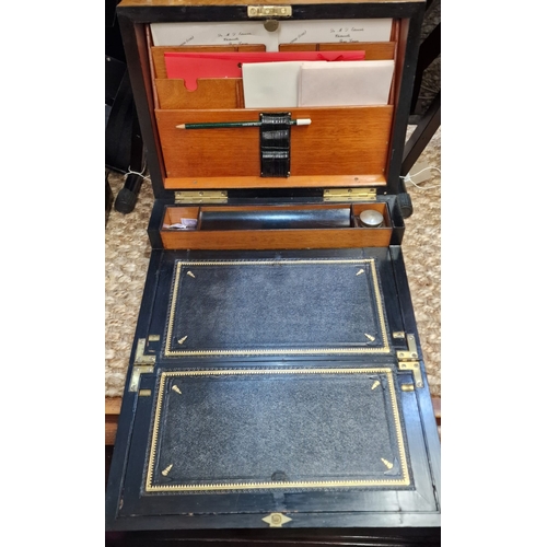 109 - Late Victorian burr walnut writing slope, the turned and moulded top with presentation plaque dated ... 