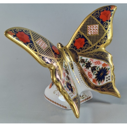 117 - Royal Crown Derby English fine bone china paperweight of an 'Imari' Butterfly celebrating the golden... 