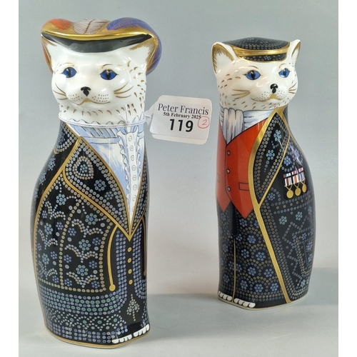 119 - Pair of royal Crown Derby paperweight animals, 'Royal Cats', 'Pearly King' and 'Pearly Queen'. Print... 