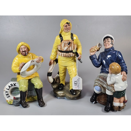 131 - Three Royal Doulton bone china figurines to include: 'The Boatman', 'The Lifeboatman' and 'Song of t... 