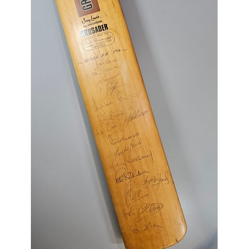 155 - Vintage Gray-Nicolls Tony Lewis Glamorgan Crusader cricket bat, signed by the Welsh FA 1972 and othe... 