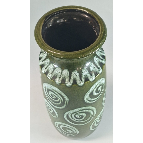 16 - 1970s West German pottery vase with stylised decoration on a green ground. Marked to the underside 2... 