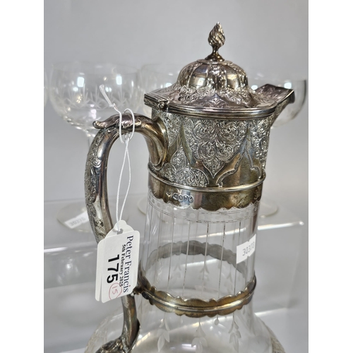 175 - Victorian silver single handled claret jug by Charles Edwards, London 1879. Together with a set of f... 