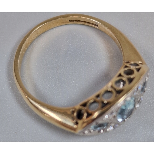 191 - 9ct gold Art Deco style blue and clear cluster ring. 4g approx. Size P1/2. (B.P. 21% + VAT)