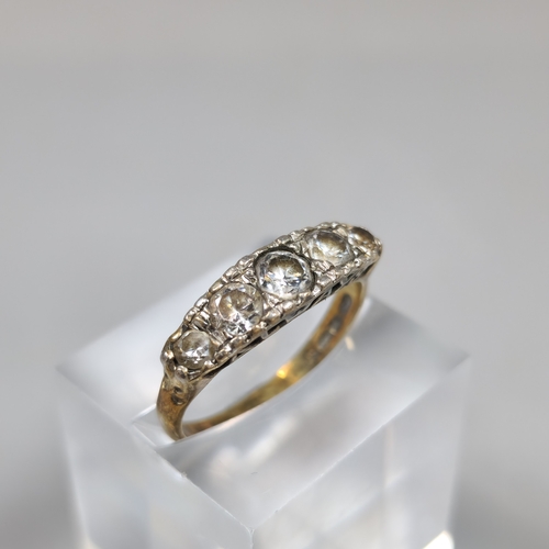 193 - 18ct Victorian gold pearl and diamond ring. 3.2g approx. Size O. Together with a silver five clear s... 