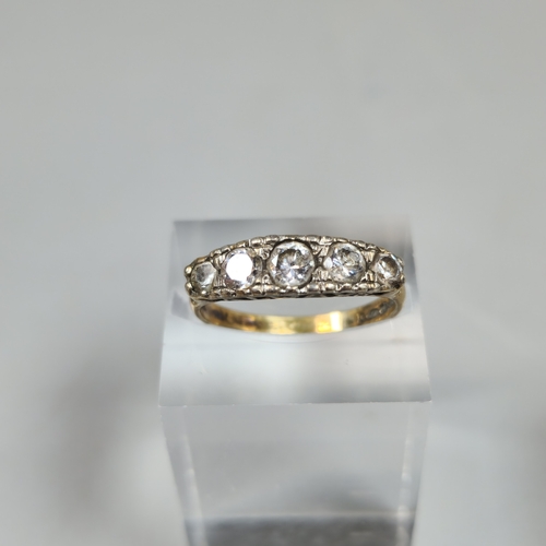 193 - 18ct Victorian gold pearl and diamond ring. 3.2g approx. Size O. Together with a silver five clear s... 