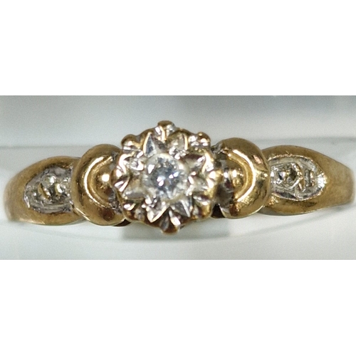 194 - 9ct gold diamond solitaire ring. 2g approx. Size K1/2. (B.P. 21% + VAT)