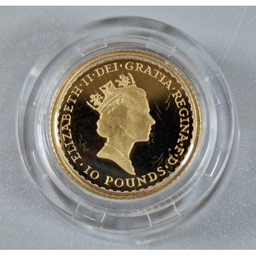 229 - Royal Mint 1996 Britannia gold proof Ten Pound Coin. 1/10 oz proof, in original box with COA. (B.P. ... 