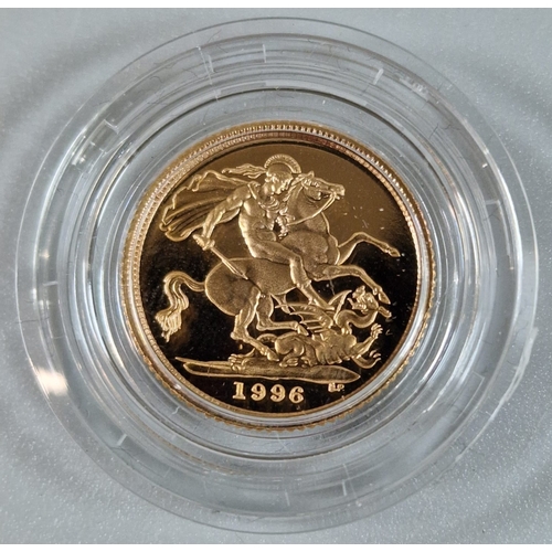 230 - Royal Mint 1996 gold proof half Sovereign, with COA in original box. (B.P. 21% + VAT)