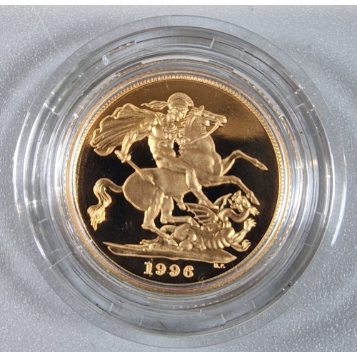 231 - Royal Mint 1996 gold proof Sovereign, with COA in original box. (B.P. 21% + VAT)