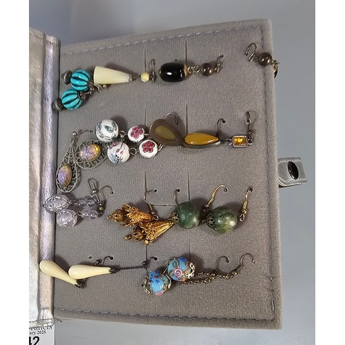 242 - Collection of earrings in 'Little Book of Earrings' book, some with gold mounts, varying designs.  (... 