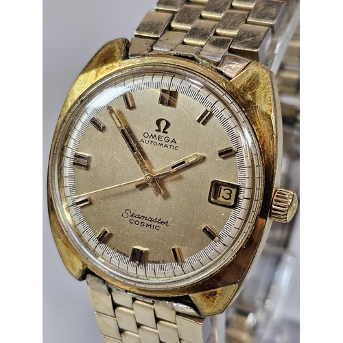 249 - Omega Seamaster Cosmic automatic gold plated gentleman's wristwatch, having satin face with centre s... 