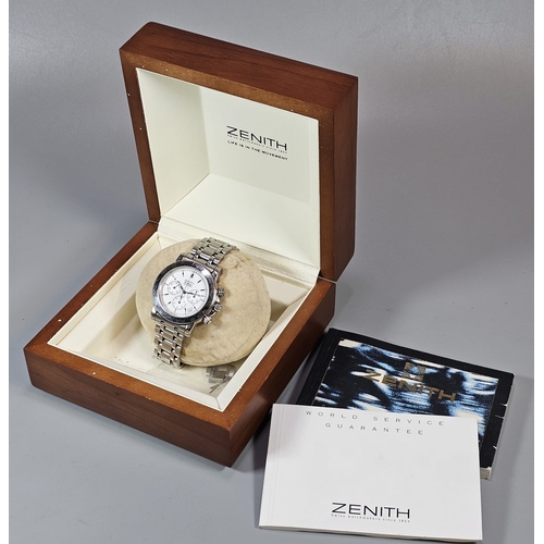 250 - Zenith El Primero gentleman's steel chronograph wristwatch, having white face with baton numerals an... 