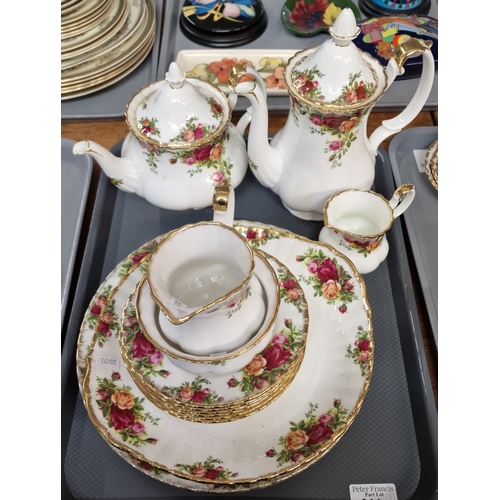 266 - Two trays of Royal Albert bone china fine bone china 'Old Country Roses' teaware to include: teapot ... 