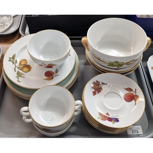 273 - Tray of Royal Worcester 'Evesham' oven to table ware items to include: twin handled cups and saucers... 