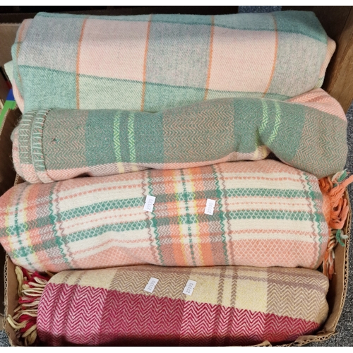 275 - Collection of four Welsh multi-coloured checked blankets. (4) (B.P. 21% + VAT)