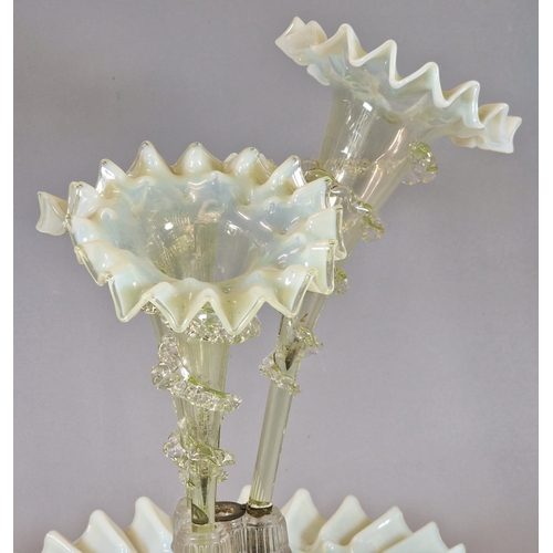 29 - Victorian Vaseline glass three section table epergne with centre bowl.   (B.P. 21% + VAT)