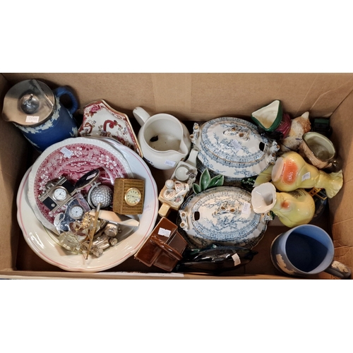 313 - Two boxes of china to include: Collectors' plates, Royal Doulton jug and another marked 'First of a ... 