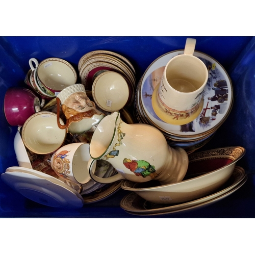 313 - Two boxes of china to include: Collectors' plates, Royal Doulton jug and another marked 'First of a ... 