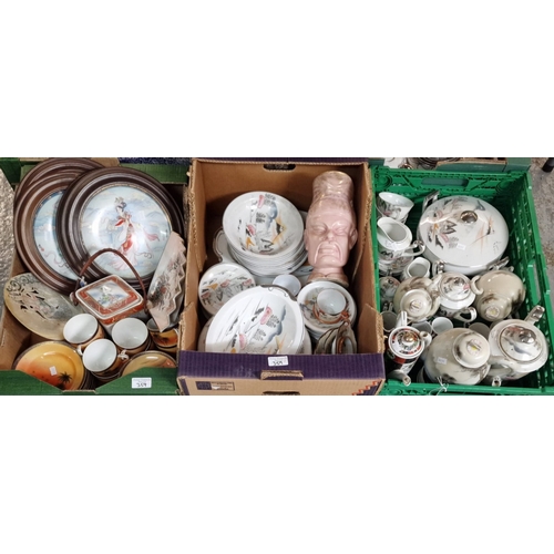 359 - Three trays of assorted Oriental items to include: collector's plates, Japanese eggshell and other s... 