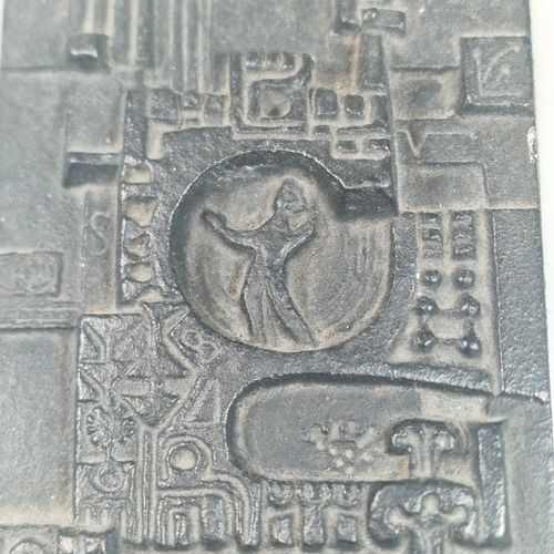 40 - Modern German relief cast iron plaque, probably by Karl Franke, 'Man and His World' dated 1973. 16x1... 