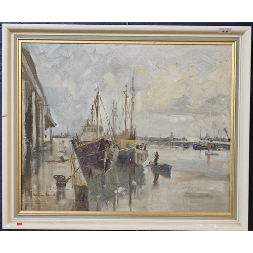 418 - William Benner, a quiet harbour scene, signed. Oils on board. 49x62cm approx. Framed. (B.P. 21% + VA... 