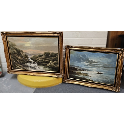 420 - Wheeler (20th century), sunset beech scene with fishing smacks, signed. 52x77cm approx. Together wit... 