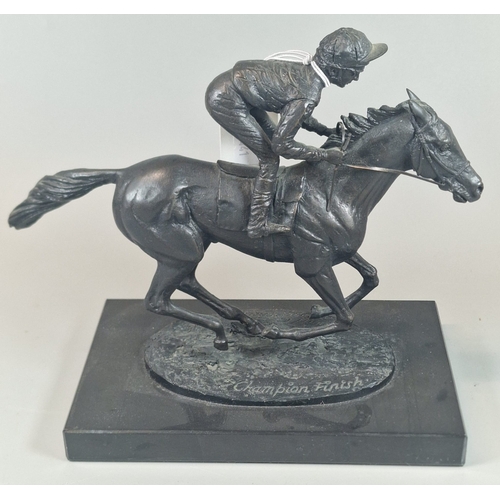 44 - David Cornell, 'Champion Finish', a bronze horse and jockey of Lester Piggott riding Nijinsky.   (B.... 