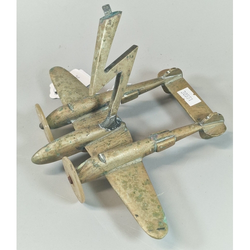 49 - Brass model of an American P38 Lightning fighter Bomber plane.  (B.P. 21% + VAT)