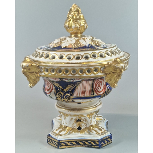 5 - 19th century Derby porcelain potpourri vase and cover in over gilded stylised foliate design with ma... 