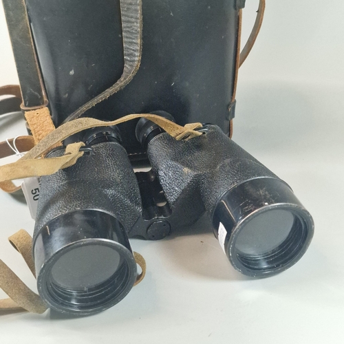 50 - Pair of Military 1944 R.E.L. - Canadian binoculars, in fitted leather case.  (B.P. 21% + VAT)