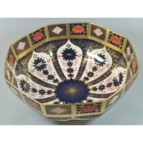 6 - Royal Crown Derby English bone china 1128 Imari design octagonal bowl. 27cm diameter x 12cm high  ap... 