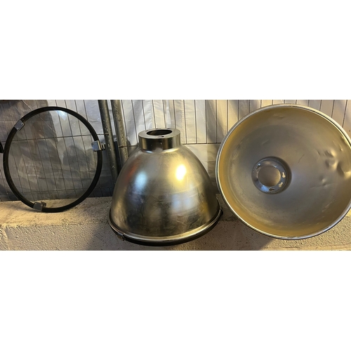 613 - Pair of aluminum industrial style light shades. 44cm diameter x 32cm high approx. (2)  (B.P. 21% + V... 