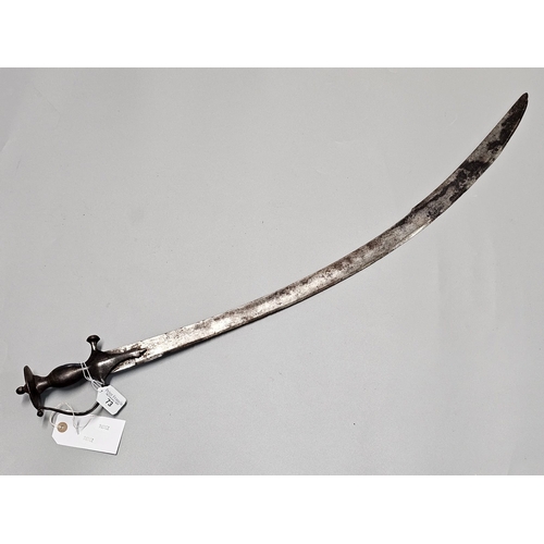 73 - 19th century Indian sword Tulwar, with curved single edged steel blade and steel single bar hilt. Ov... 