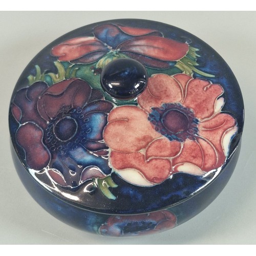 10 - Mid century Moorcroft tube-lined powder bowl and cover, of circular form in the 'Anemone' pattern, s... 