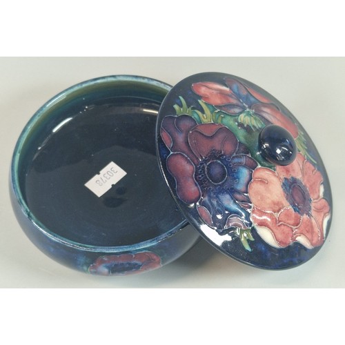 10 - Mid century Moorcroft tube-lined powder bowl and cover, of circular form in the 'Anemone' pattern, s... 